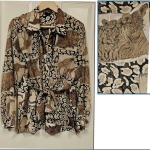 Valentina Safari Tiger Giraffe animal print long sleeves button front size XS-XL